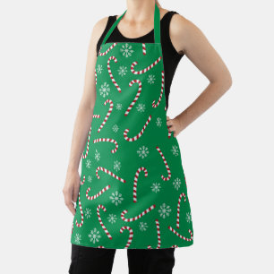 Modern Christmas Holiday Candy Cane Snow Pattern Apron