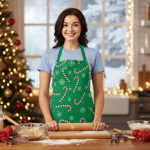 Modern Christmas Holiday Candy Cane Snow Pattern Apron