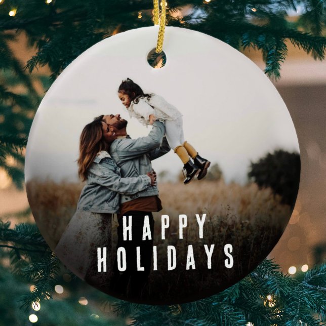 Modern Christmas Holiday Family Photo Ceramic Ornament (Creator Uploaded)