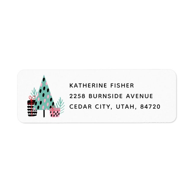 Modern Christmas Holiday Labels with Festive Tree (Front)