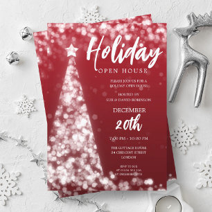 MODERN Christmas Holiday Open House Party Red  Invitation