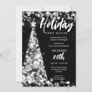 MODERN Christmas Holiday Open House Party Silver  Invitation