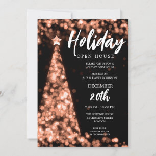 MODERN Christmas Holiday Open House Rose Gold Invitation