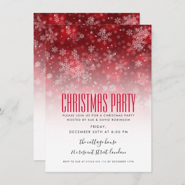 Modern Christmas Holiday Party Red & White Invitation (Front/Back)