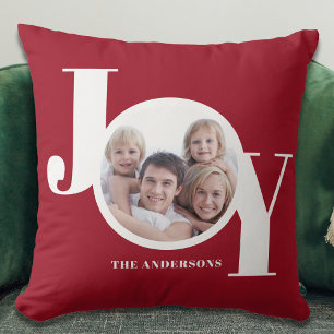 Modern Christmas Holiday Personalised Photo Red Cushion