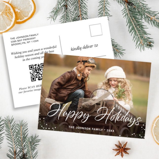 Modern Christmas Holiday PHOTO Greeting QR code Postcard (Creator Uploaded)
