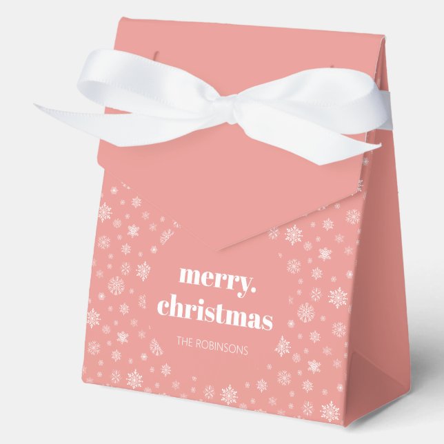Modern Christmas Holiday Pink Snowflake Pattern Favour Box (Front)