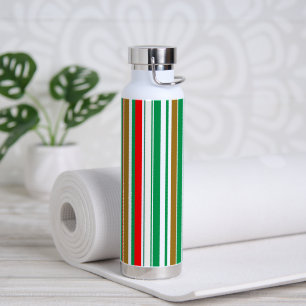 Modern Christmas Holiday Season Stripes Water Bottle