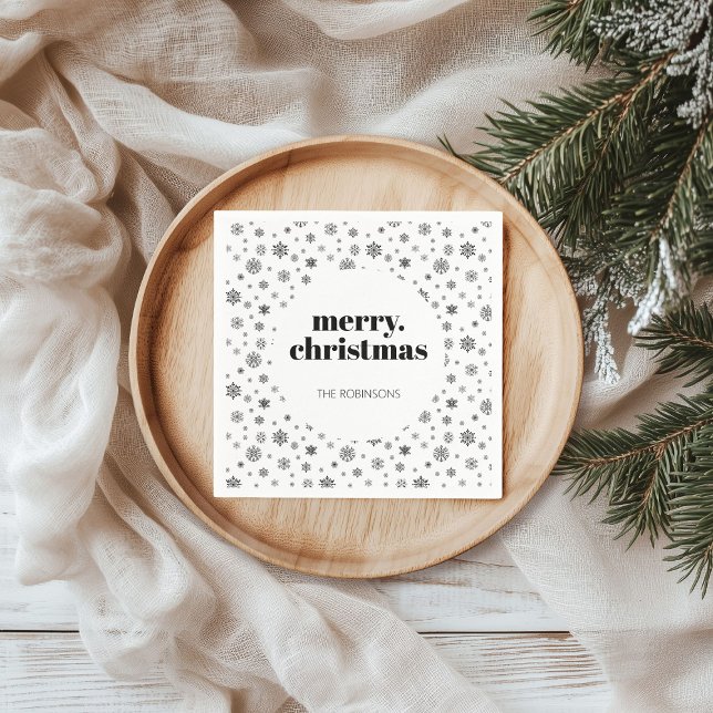 Modern Christmas Holiday Snowflake Black and White Napkin (Christmas holiday snowflake pattern napkin)