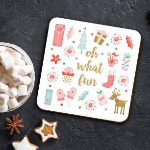 Modern Christmas Holiday Square Paper Coaster
