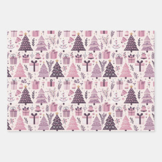 modern Christmas holiday themed purple and pink Wrapping Paper Sheet
