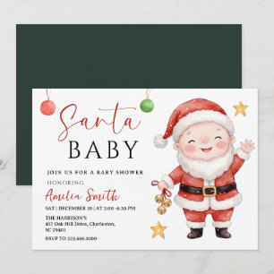 Modern Christmas  Holiday winter Santa baby shower Invitation