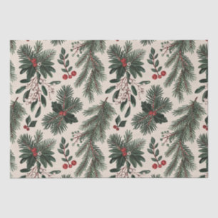 Modern Christmas holly berries leaves  Tissue Paper