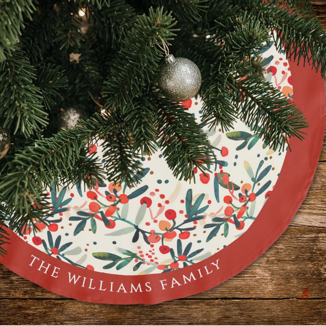Modern Christmas Holly Berries Personalised Brushed Polyester Tree Skirt (Creator Uploaded)