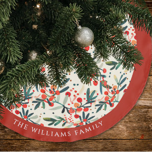 Modern Christmas Holly Berries Personalized Brushed Polyester Tree Skirt