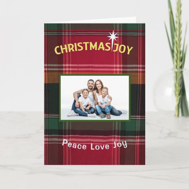 Modern Christmas Joy Peace Love Family Photo  Card (Front)