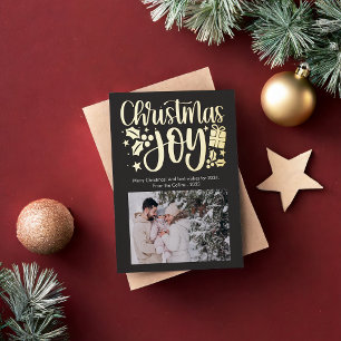 Modern Christmas Joy Photo Foil Holiday Card