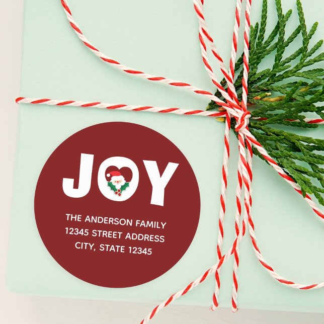 Modern Christmas Joy with Santa and Holly Berries Classic Round Sticker (Creator Uploaded)