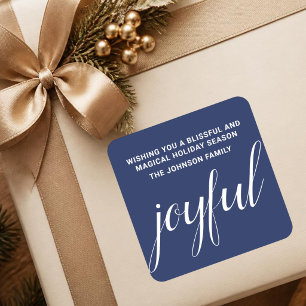 Modern Christmas joyful blue Square Sticker