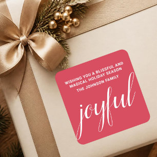 Modern Christmas joyful red Square Sticker