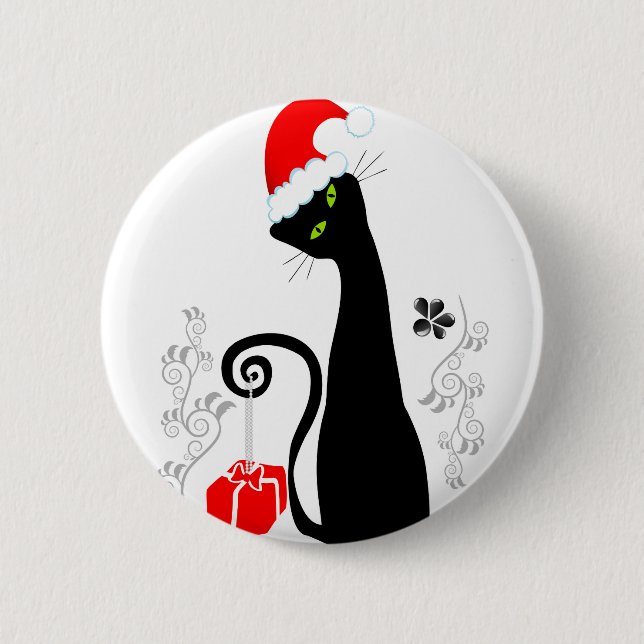 Modern Christmas Kitty 6 Cm Round Badge (Front)