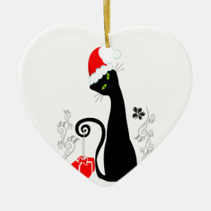 Modern Christmas Kitty Ceramic Ornament