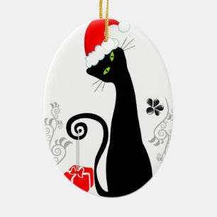 Modern Christmas Kitty Ceramic Tree Decoration