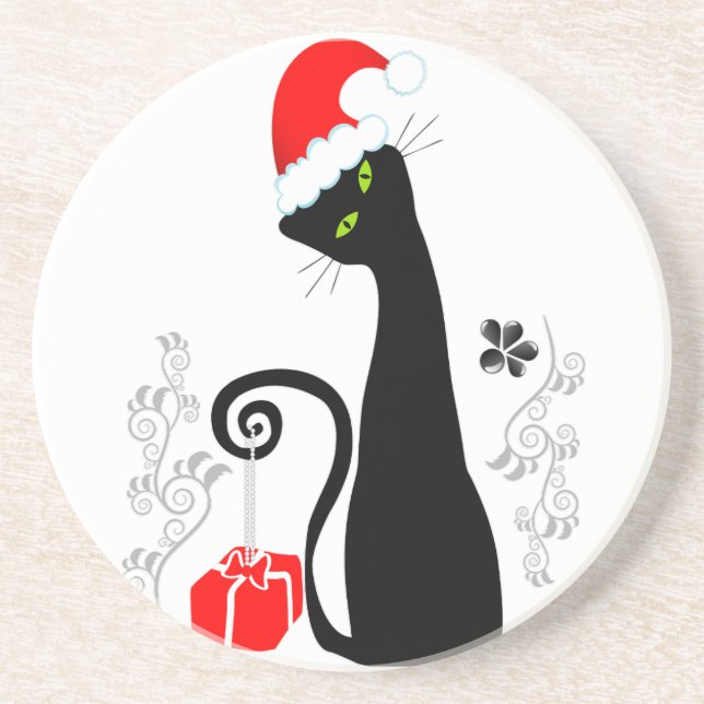 Modern Christmas Kitty Coaster (Front)