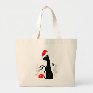 Modern Christmas Kitty Large Tote Bag
