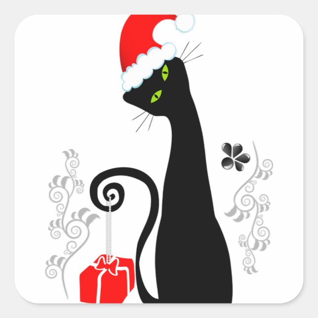 Modern Christmas Kitty Square Sticker (Front)