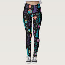 Modern Christmas Leggings with Trees and Ornaments