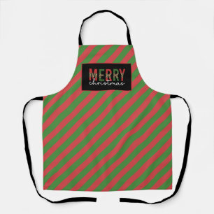 Modern Christmas Leopard Print Red Green Stripes Apron