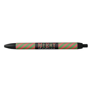 Modern Christmas Leopard Print Red Green Stripes Black Ink Pen