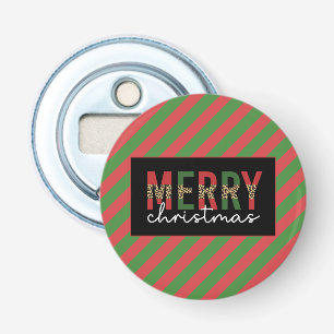 Modern Christmas Leopard Print Red Green Stripes Bottle Opener