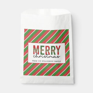 Modern Christmas Leopard Print Red Green Stripes Favour Bag