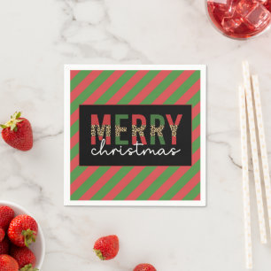 Modern Christmas Leopard Print Red Green Stripes Napkin