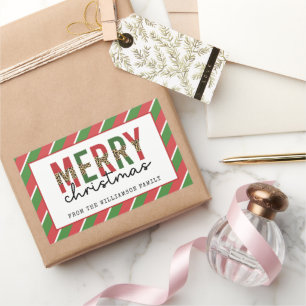 Modern Christmas Leopard Print Red Green Stripes Rectangular Sticker