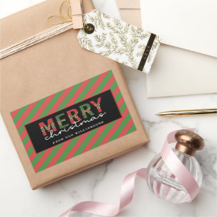 Modern Christmas Leopard Print Red Green Stripes Rectangular Sticker