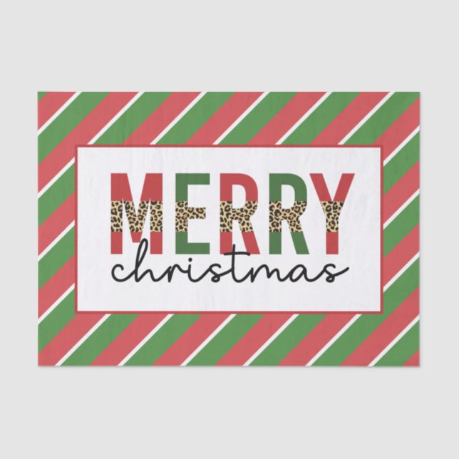 Modern Christmas Leopard Print Red Green Stripes Tissue Paper (Front)