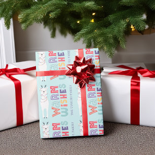 Modern Christmas Llama String Lights Name Wrapping Paper