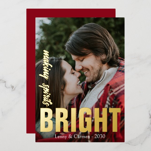 Modern Christmas Making Sprits Bright  Foil Holiday Card (Front/Back)