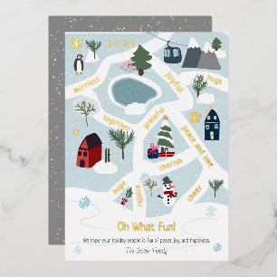 Modern Christmas map story telling illustrations Foil Holiday Card