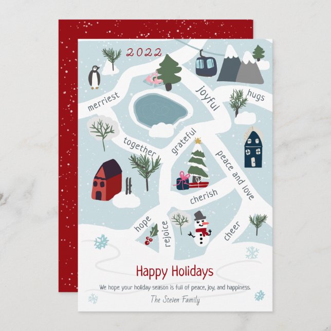 Modern Christmas map story telling illustrations Holiday Card (Front/Back)