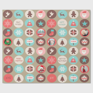 Modern Christmas Medallions Custom Photos Wrapping Paper