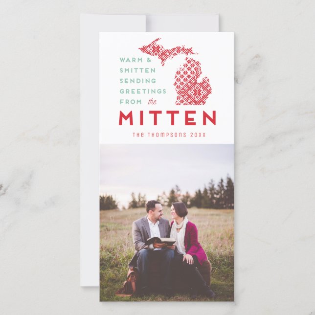Modern Christmas Michigan Mitten Photo Greeting Holiday Card (Front)
