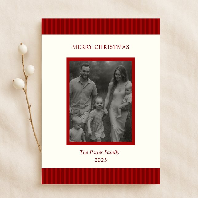 Modern Christmas Minimal Family Photo Red Chic Holiday Card (Creator Uploaded)