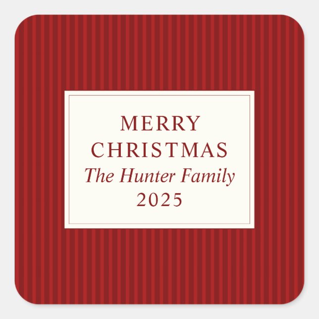 Modern Christmas Minimal Holiday Favor Red Square Sticker (Front)