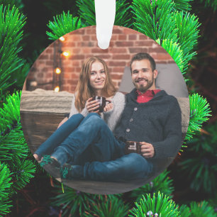 Modern Christmas   Minimal Stylish Couple Photo Ornament