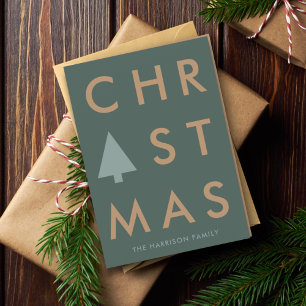 Modern Christmas Minimalist Green & Gold Bold Holiday Card