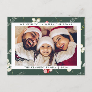 Modern Christmas Modern Winter Greenery Photo  Holiday Postcard